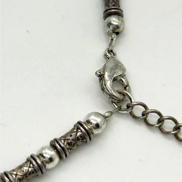 Vintage Napier Silver-Tone Beaded Necklace Textured Cylindrical Metal Beads 18" - Picture 5 of 10